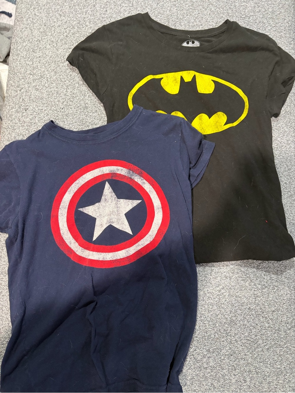 Marvel Kids Navy Captain Shield & Black Batman Emblem T-Shirts